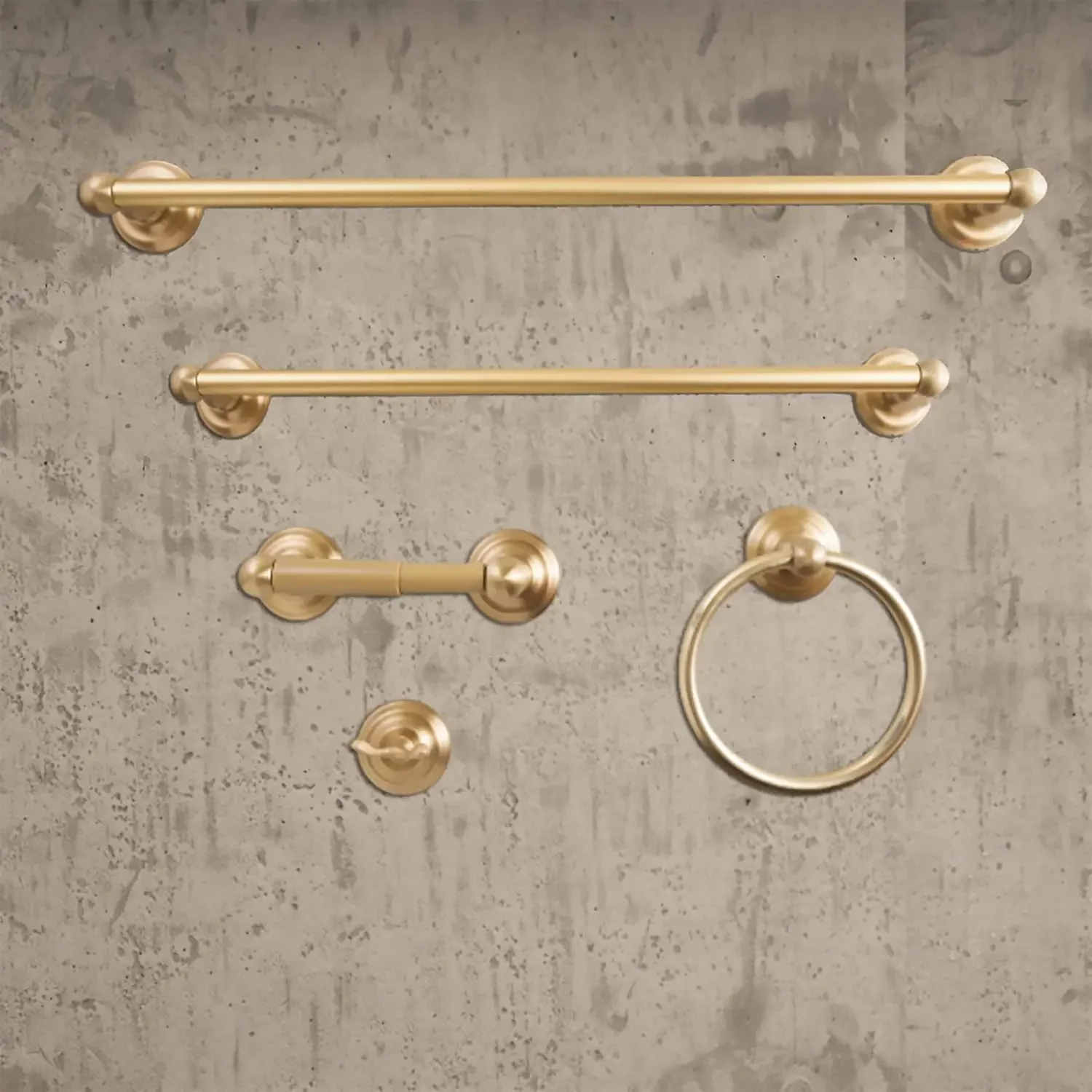 SENTO ROBIKI Gold Bathroom Accessories Set, Bath Hardware, includes Robe Hook, Toilet Paper Holder, Towel Ring, 18” & 24” Towel