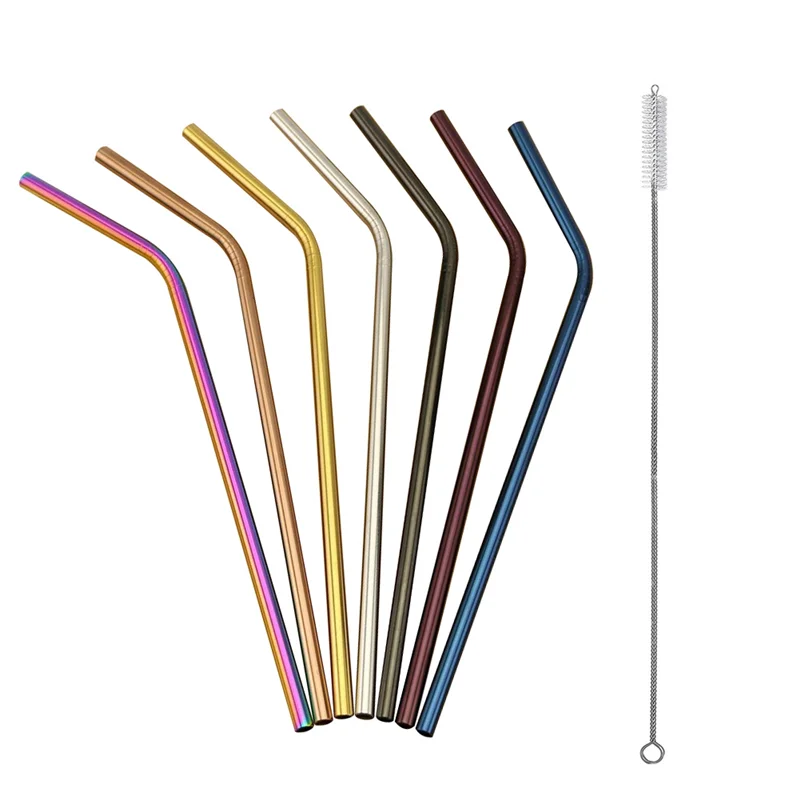 7Pcs 300mm Stainless Steel Straws Metal Colors, Fits 40 Oz Tumbler, Extra Long Reusable Ecofriendly Plus Cleaning Brush