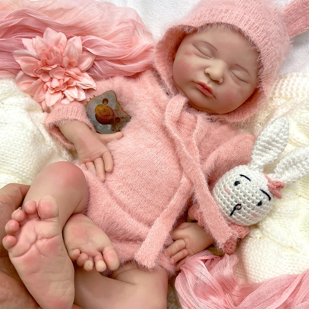 45cm Vollsilikon-Reborn-Babypuppe für Mädchen mit Schnulleroption, Realistische Neugeborenen-Puppe mit Gewicht, Reduziert Angst bei Alzheimer-Patienten