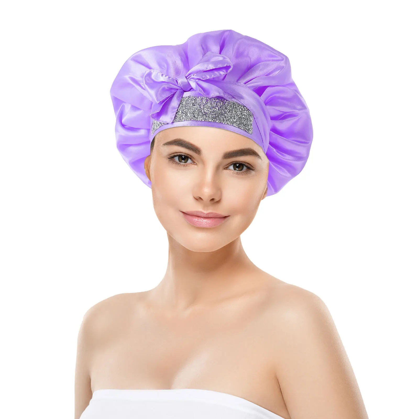 

Bonnet for Curly Hair Sequin Double Shower Cap Reusable Sleeping Hat Caps Headband Violet Hats Women Miss