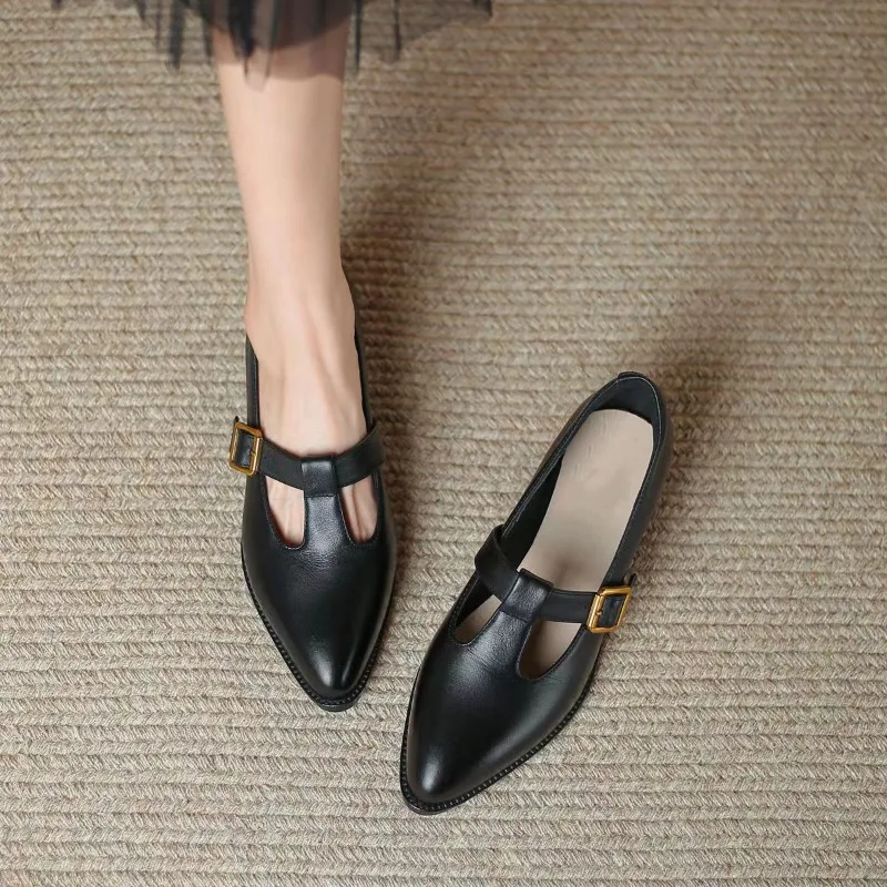 Women\'s Single Shoes Summer New Pointed Professional Buckle Leather Shoes Fashion Temperament Comfortable Commuter Oxford Shoes