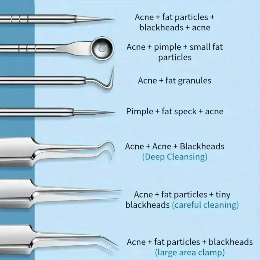 Kit di strumenti per la rimozione di punti neri in acciaio inossidabile da 8 pezzi, clip per punti neri, pinzette, rimozione di punti neri per il viso di bellezza, strumento per ago per l'acne