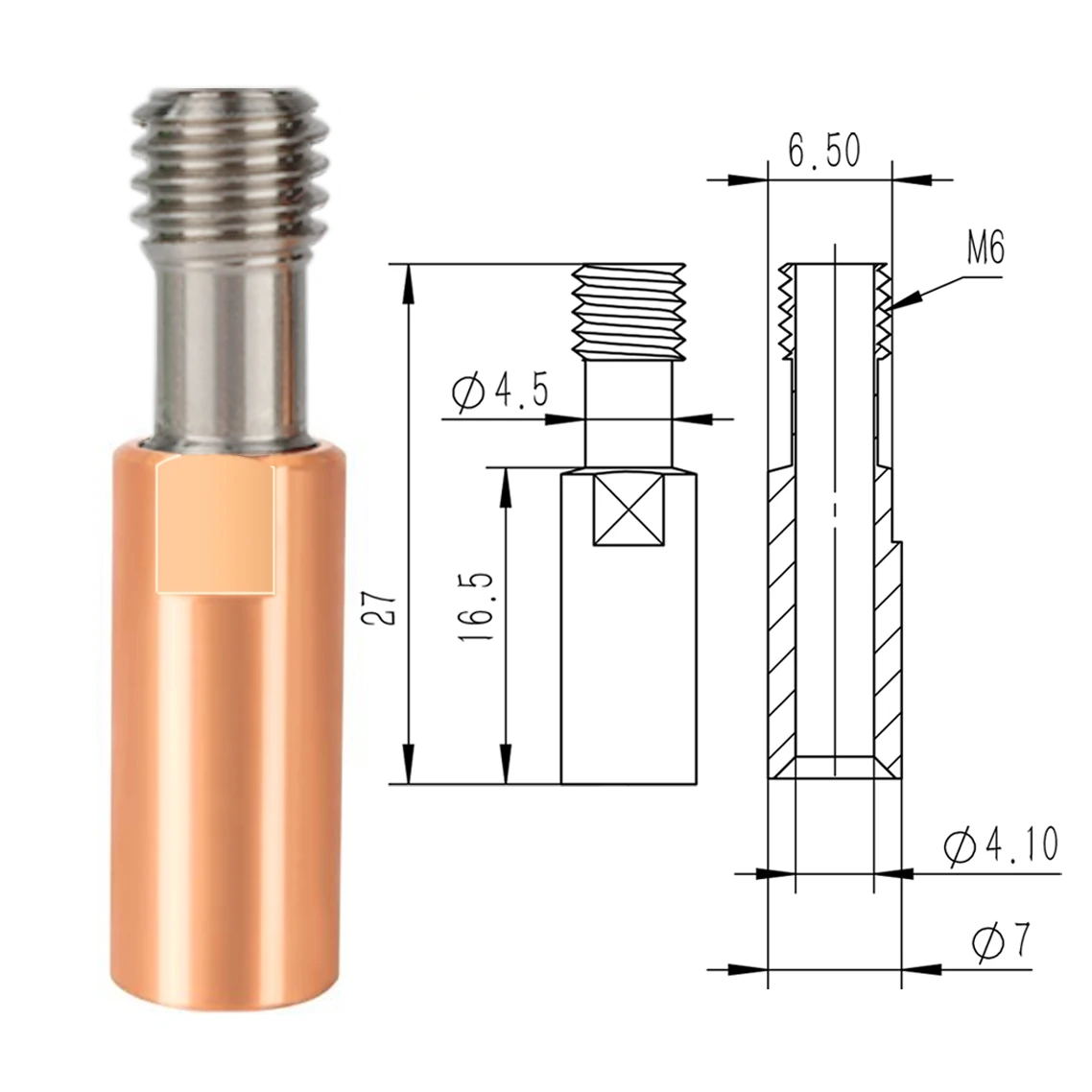 2 pezzi bimetallico CR10 lega di titanio Heat Break gola placcatura in rame 1.75/4.1mm attraverso per Ender 3 CR-10 Hotend parti della stampante 3D