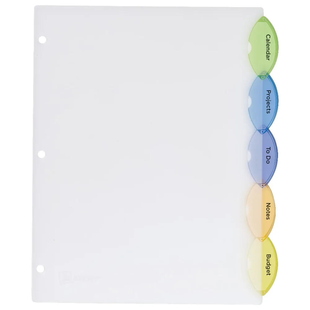 

New 5-Tab Plastic Insertable Divider with Printable Inserts and Multicolor Tabs for Customizable Organization 1 Set Style Edge