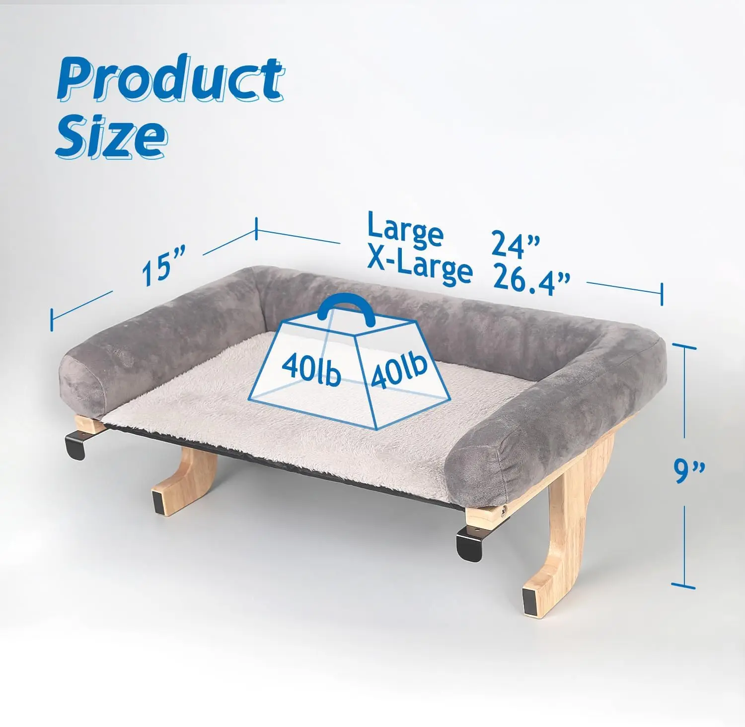 Cat Perch for Window Sill with Bolster - Orthopedic Hammock Design with Premium Hardwood & Robust Metal Frame - Cat Window Seat for Large Cats - Natural Color Wood Gray Bed, 26.4''W - view 7