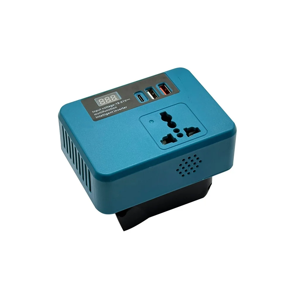 120W Inverter for 18V 21V DC Batteries Converts to 180V-220V AC Output with Dedicated USB 5V Charging Port for Multi-Device Use