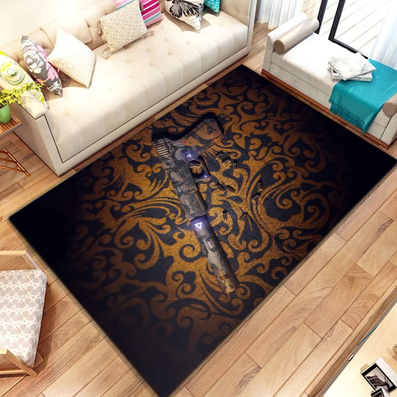 3D Rifle Pistol Revolver Gun Cartoon Area Rug,Carpet Rug for Living Room Bedroom,Kitchen Doormat Bathroom Anti-slip Floor  cool