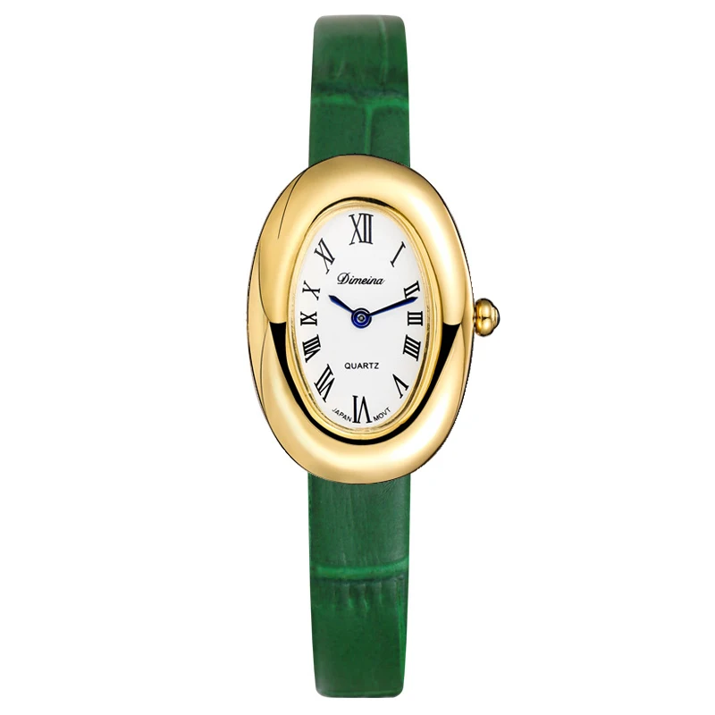 Reloj de cuarzo para mujer, Reloj de lujo con números romanos, Reloj ovalado Simple Vintage, Reloj de pulsera de cuero negro Orologio dorado y plateado