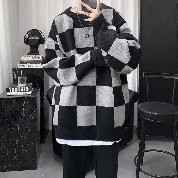 

2023 Autumn New Light Luxury Fashion Sweater Men Thick Knitted Sweater Loose Top All-match Boutique Clothing Simple Style