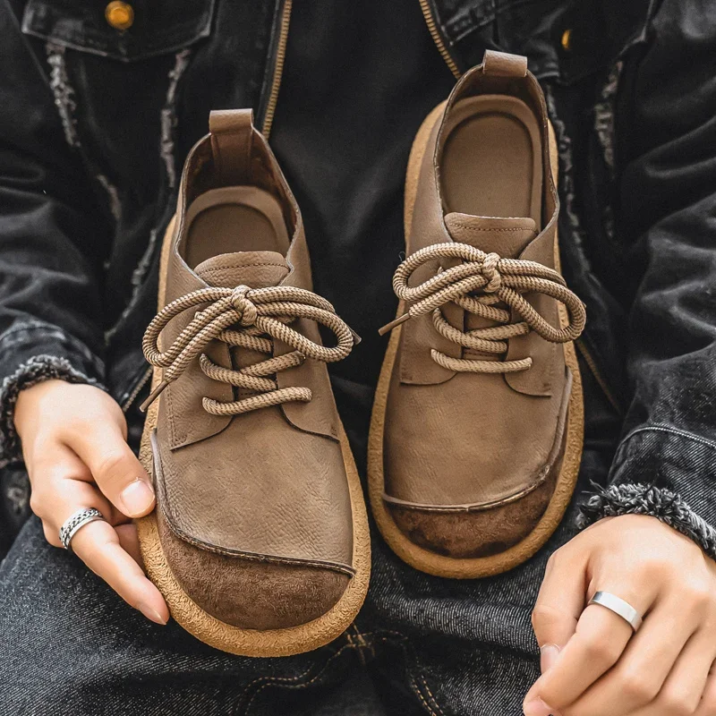 British Style Men Leather Casual Shoes Fashion Handmade Man Walking Shoes Outdoor Lightweight Mens Sneakers Leather Work Shoes