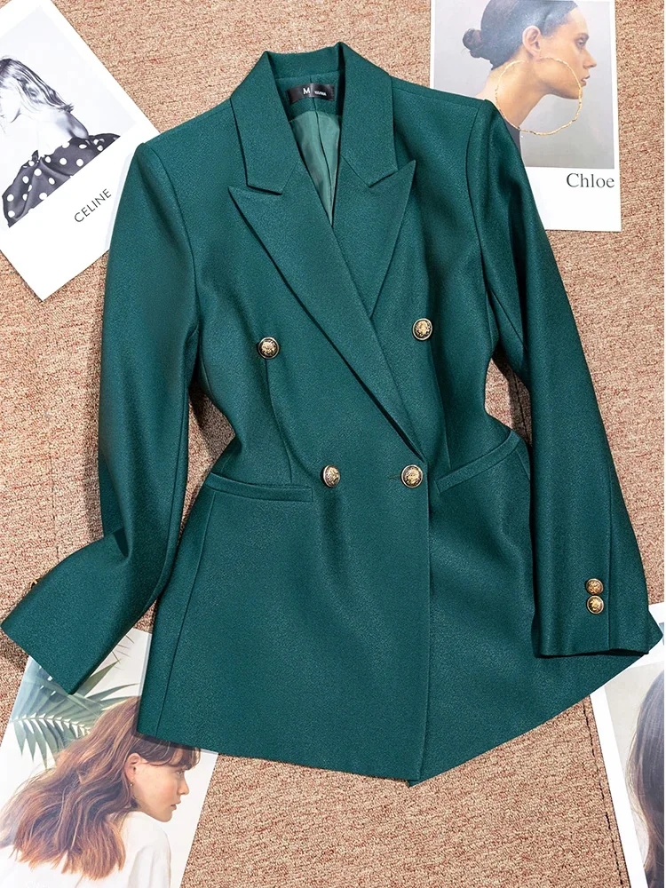 

HIGH QUALITY Newest 2024 New Fashion Long Sleeves Spring Office Lady Coat Elegant Slim Double Breasted Blazers Korean