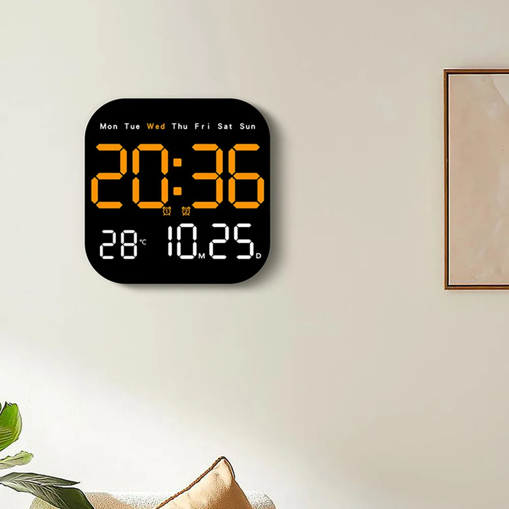 Multifunctional Clock LED Electronic Clock Living Room Fresh Wall Clock Can Be Hung Or Stood Dual-purpose Clock Orange Red