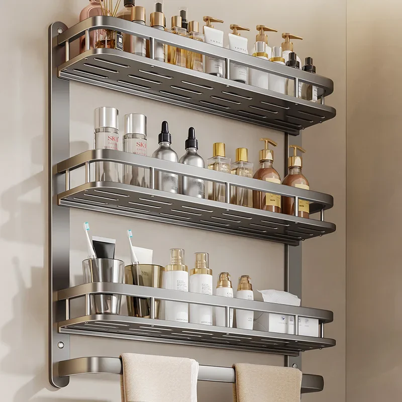 Platzsparendes Badezimmer-Aufbewahrungsregal aus Aluminium, Wandregal für Toilettenspüle, kein Bohren erforderlich, modernes Design, robust