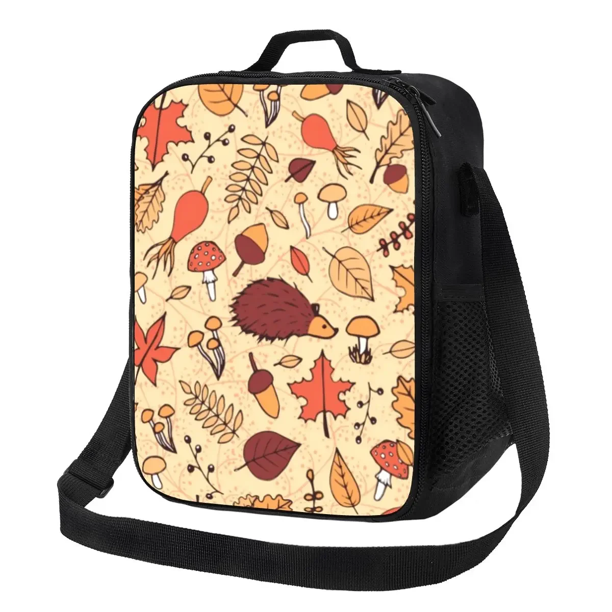 Custom Cute Fall Hedgehog Lunch Bag Men Women Warm Cooler Insulated Lunch Box for Student School