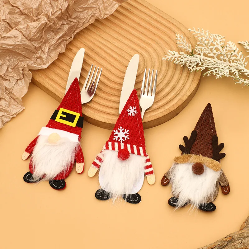 

Рождественское украшение, посуда, набор ножей и вилок, безликая кукла старика, домашний декор для обеденного стола, набор ножей и вилок гнома