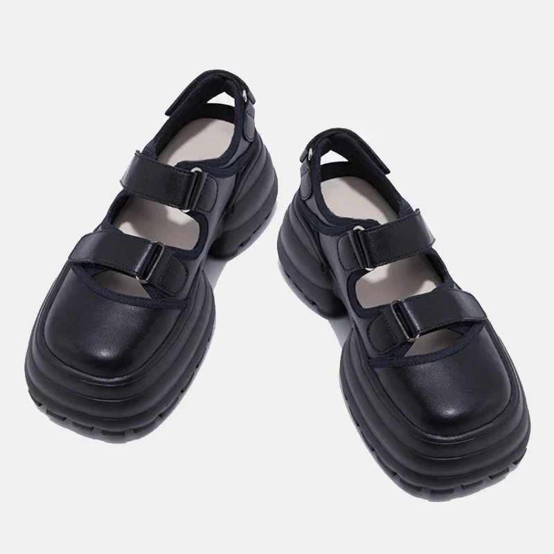 2025 Summer New Thick-Soled Casual Sandals Heightened Sports Beach Sandals Square Toe Hook & Loop Platform Fashion Sandals