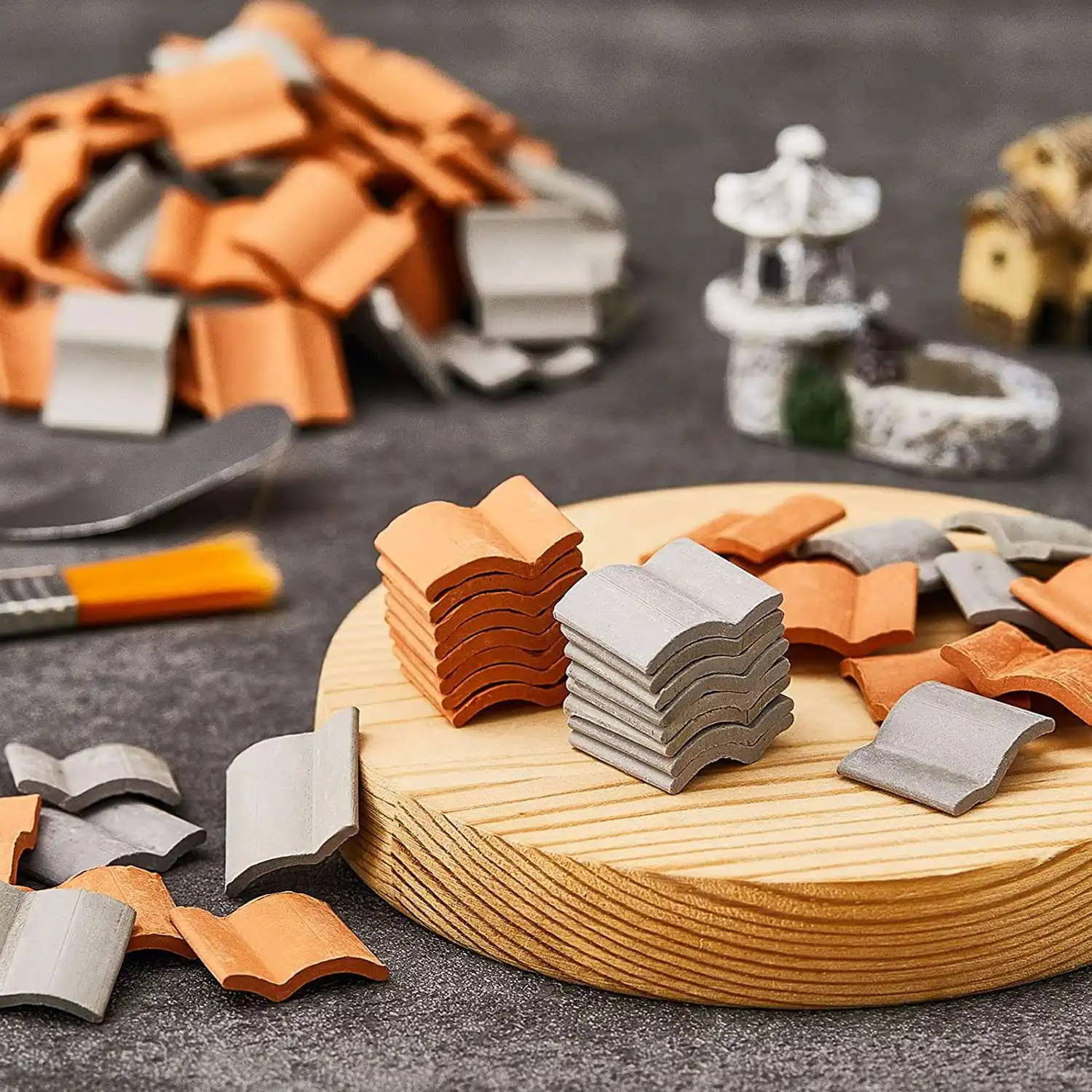 200Pcs Roof Tiles Building Set Miniature Tiles Mini Dollhouse Shingles Fake Tile Landscape Garden Diorama Roofing