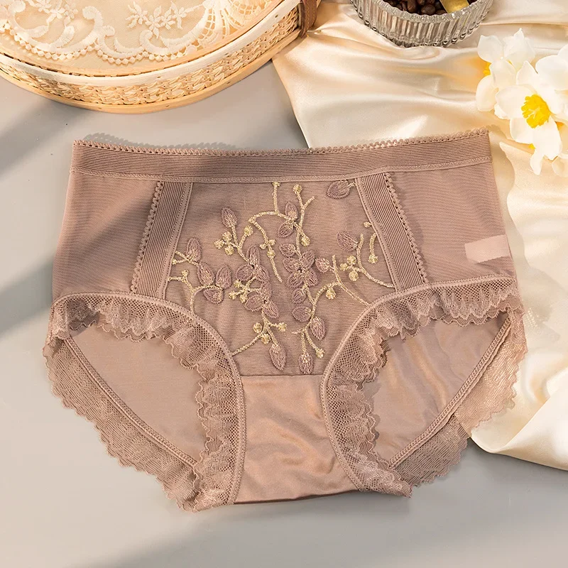 

Women Imitation Satin Silk Sexy Lace Underwear Flower Embroidery Seamless Luxury High Elasticity Panties Jacquard Exquisite