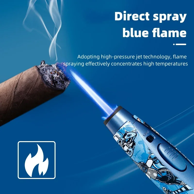 JOBON High-power Outdoor Barbecue Blue Flame Safety Lock Spray Gun Metal Lighter Brand New Water Turning Pattern Cigar Gift