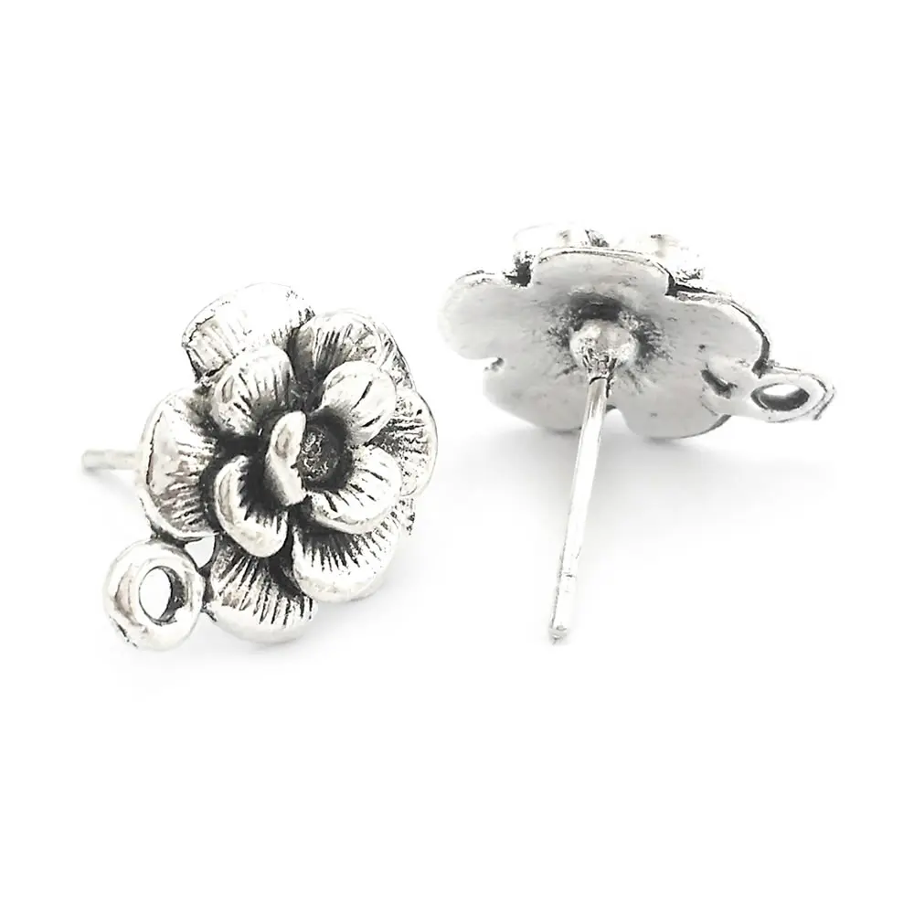 20PCS Antique Bronze Color Alloy+Steel Needle Flower Stud Earrings Diy Jewelry Making Supplies Earrings Accessories for Women