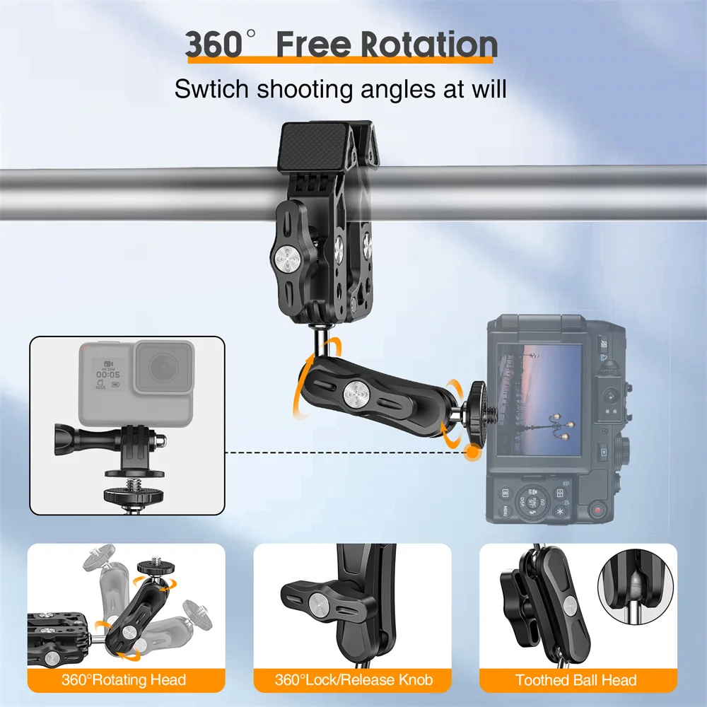 New Double Metal Super Clamp Articulating Magic Arm Clip 360° Dual-Head Super Clamp for Umbrella Monitor LED Light