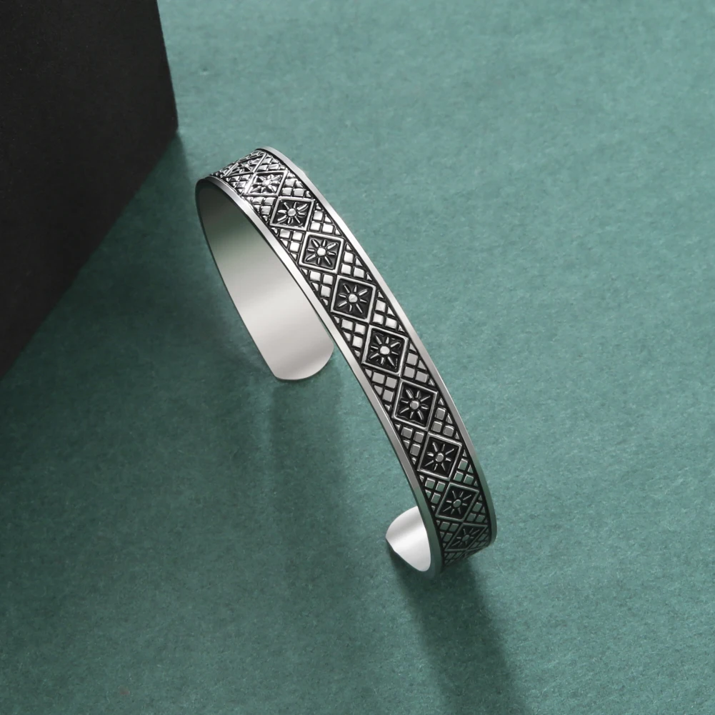 Ireland Square Sun Flower Bracelet Stainless Steel Adjustment Open Cuff Bangle Gifts for Men Women Vintage Jewelry Accessories