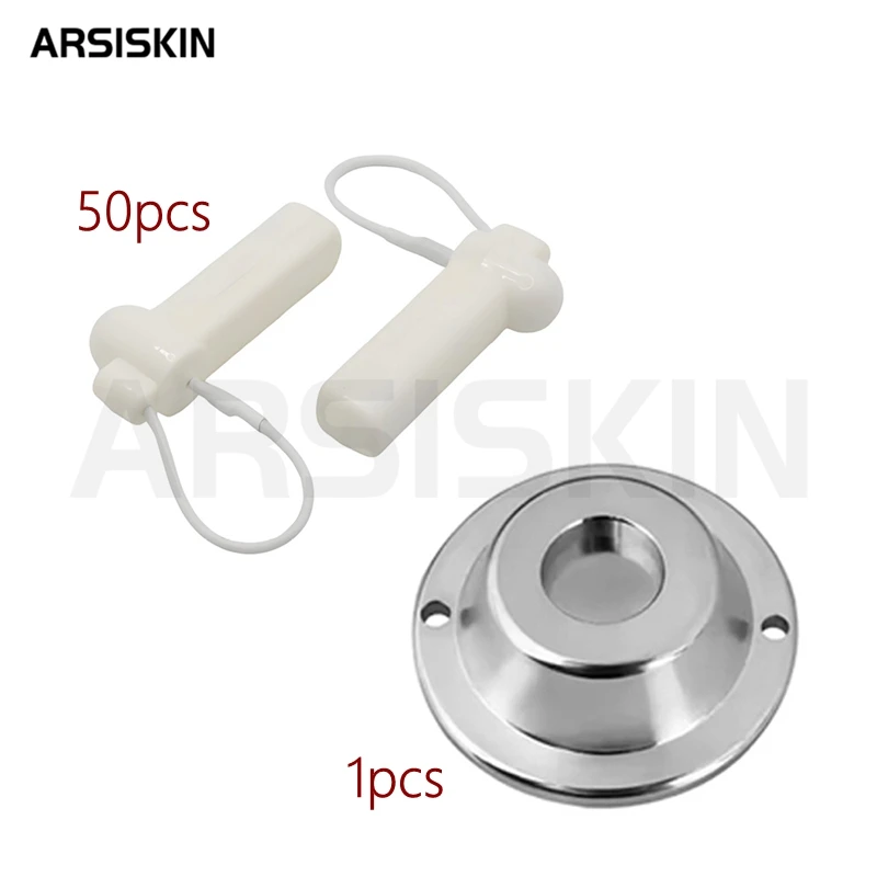 50pcs Security Tag With Steel Wire Lanyard For Cloths Hats Shose Bags Reusable AM 58KHz MHz EAS Hard Tag With Magnet Lock Opener