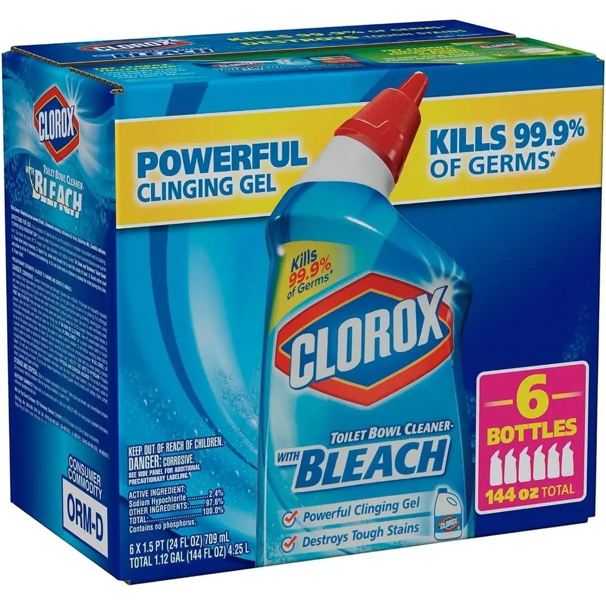 Toilet Bowl Cleaner with Bleach Gel Rain Clean 24 Fluid Ounce 6 Pack Rain Clean Scent Strong Clean Restroom