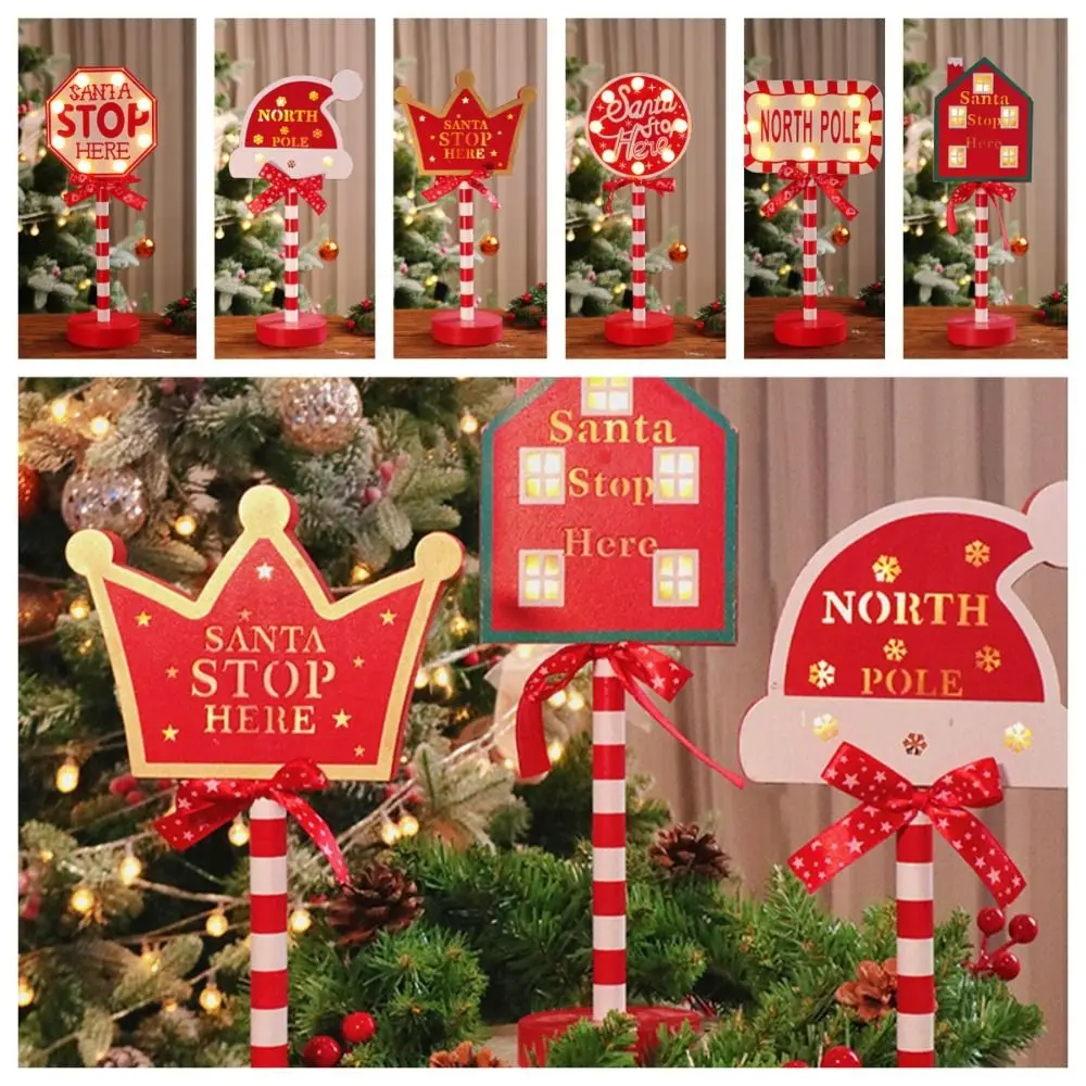 Stop Letter Christmas Road Sign Light Neon Atmosphere Light Christmas Wooden Night Lamp Colorful LED Xmas Ornament Light