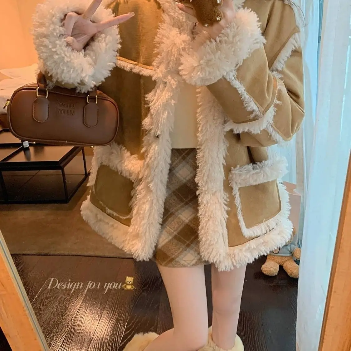 Korea Autumn Winter Spliced Suede Lamb Jacket Thickened Fur and Integrated Coat Loose Velvet Women's Cashmere Sheepskin Women's