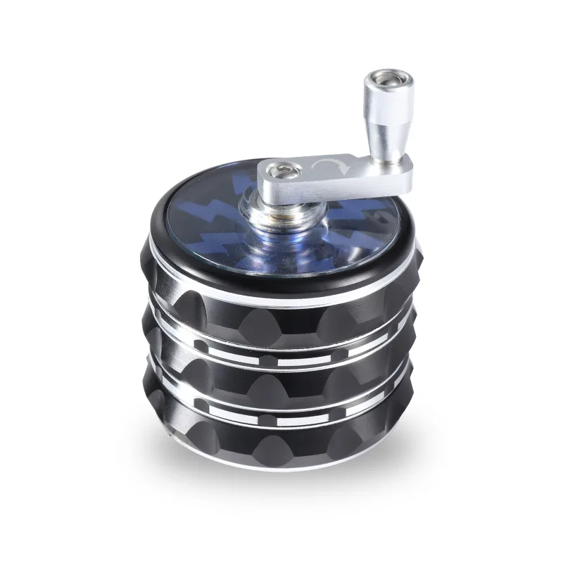 Hand Cranked Tobacco Grinder Aluminum Alloy Tobacco Grinder Set, Lightning Rocker, 4 Layer, 63mm