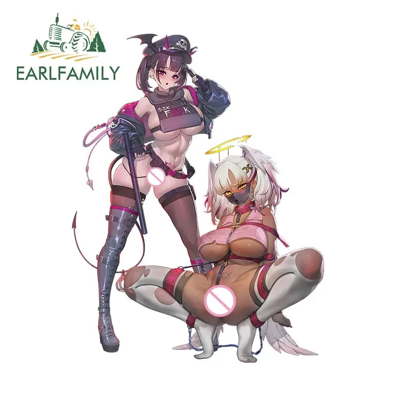 

EARLFAMILY 13cm X 10cm Ahegao Anime Devil Girl Car Sticker Waterproof Sunscreen Rearview Mirror Windshield Decal for Tesla Decor