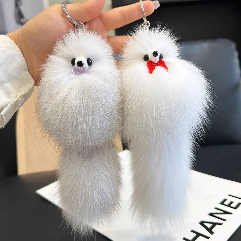 Flauschiger Fuchs-Schlüsselanhänger, niedlicher Plüschtier-Taschenanhänger mit langem Schwanz, Kawaii-Flausch-Accessoire für Frauen und Kinder, Geschenk