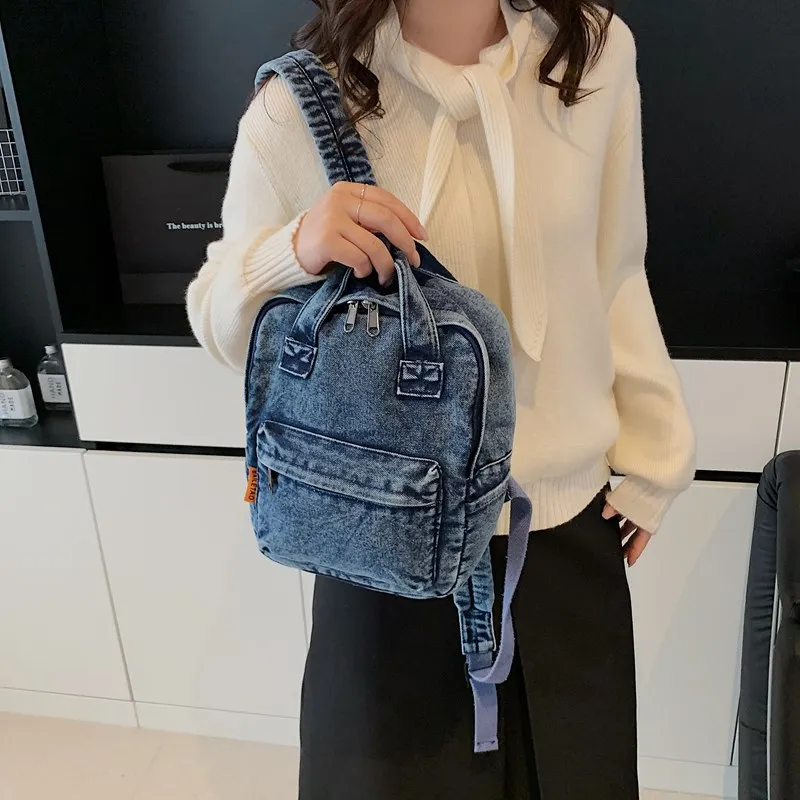 

Small Denim Shoulder Bag 2025 New Style Handheld Retro Washed Canvas Backpack Casual Simple Style for Youth Daily Use
