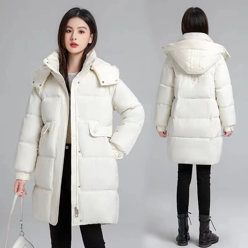 2024 Nieuwe Damesjack Winterparka 'S Vrouwelijke Donzen Katoenen Jassen Effen Casual Warme Parka Vrouwelijke Bovenkleding Overjas Met Capuchon