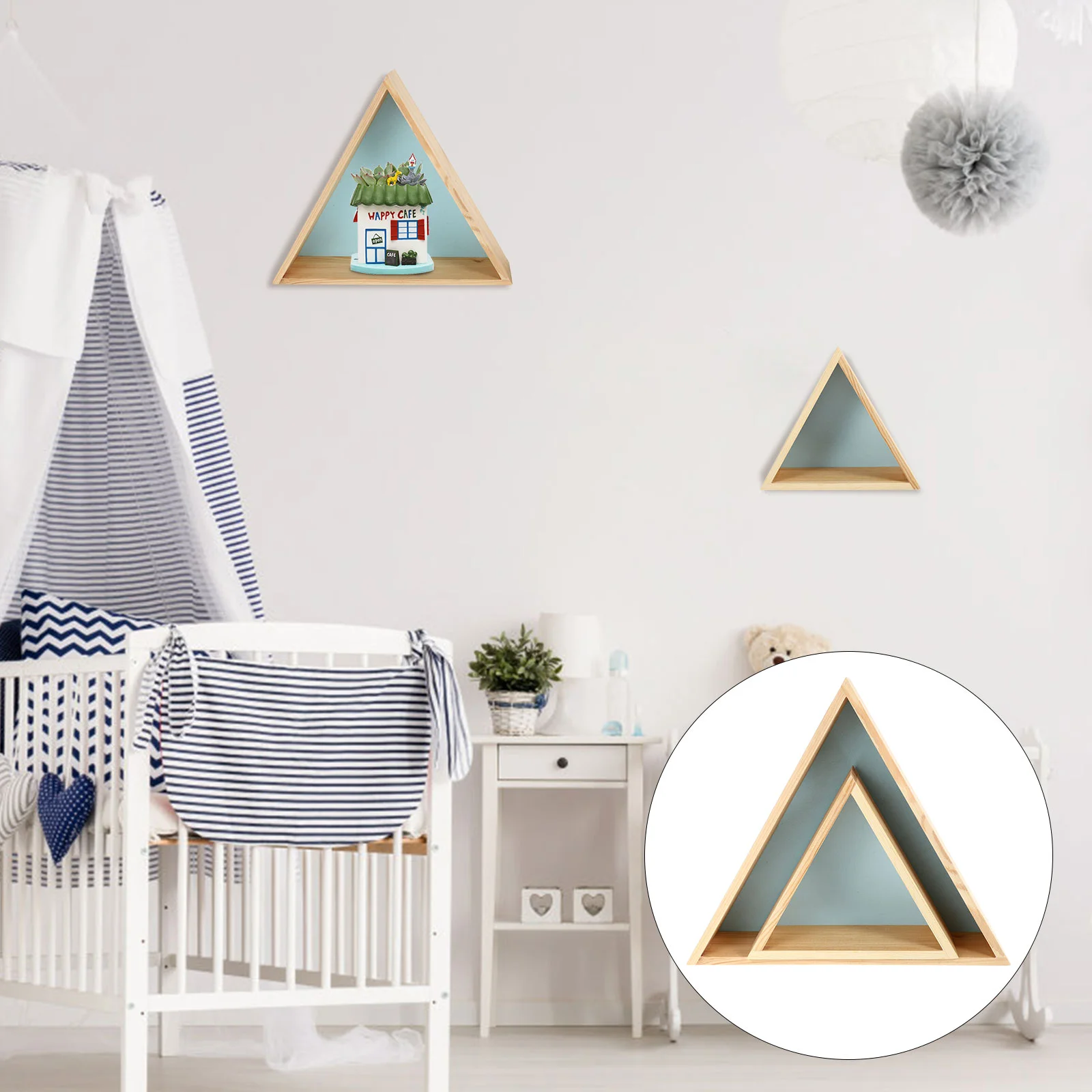 2 Pcs Children's Room Shelf Triangle Wall Decor Home Storage Rack Shelves House Decorative Hanging Pendant Wood for Pine Wooden