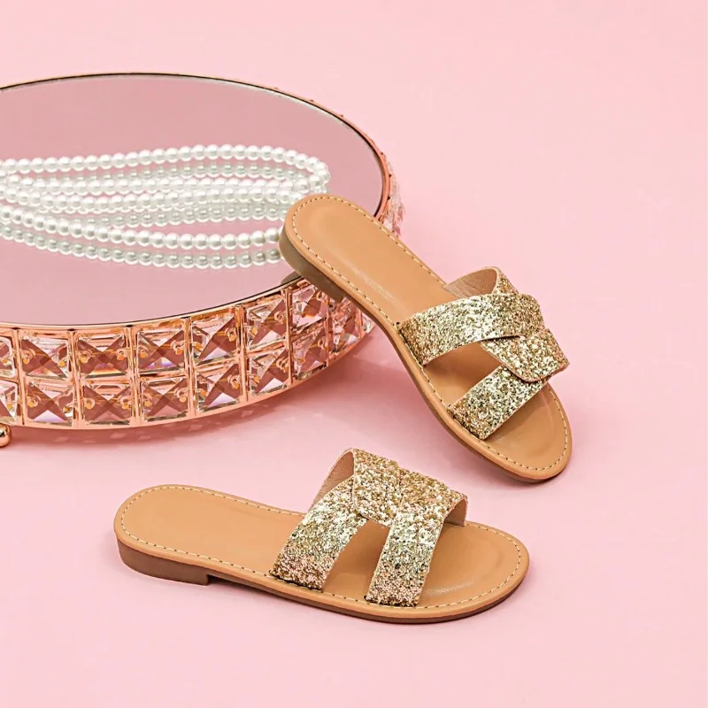 

Summer Sequin Children's Slippers Girl Flat Flip-Flops Teen Outdoor Casual Shoes Big Kids Dress Sandals Non-Slip Comfortable