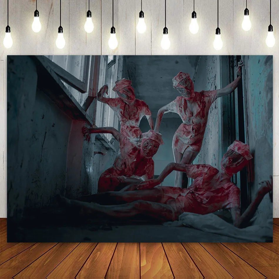 Halloween Backdrop Scary Bloody Horror And Creepy Ward Room In The Hospital Murder Party Decoration Photography Background