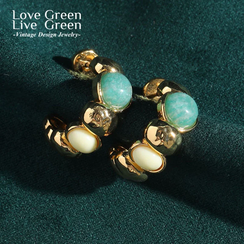 

Vintage Elliptical Opal Natural Stone Earrings Gold Color C Circle For Woman Luxury Designer Jewelry Wedding Accessories 2025