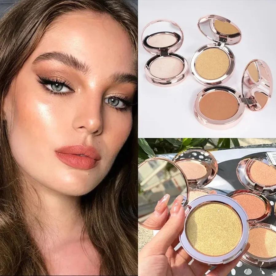 Custom 5colors Shiny Highlighter Pressed Powder Waterproof Brightening Monochrome Pearlescent High Pigmented Makeup Bulk