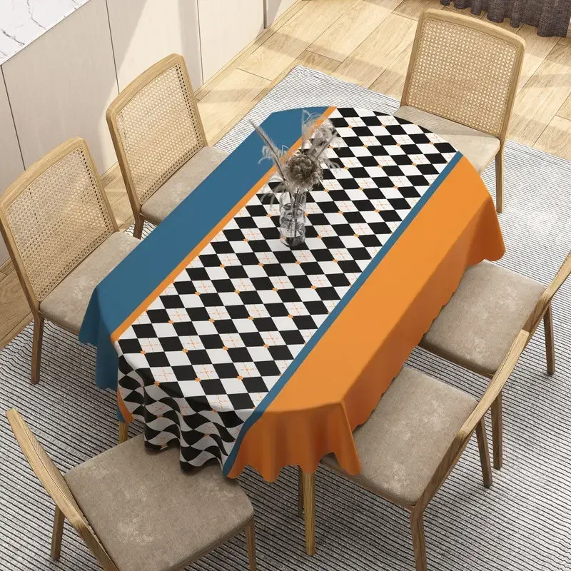 Geometric Printed Tablecloth, PVC, Waterproof, Oilproof Table Cover, Modern Style, Ellipse Table Cloth, Home Decorative, 200cm