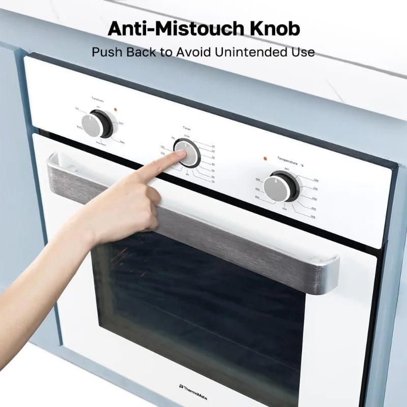 24" Single Wall Oven, ETL Certified, ThermoMate 2.79 Cu.ft. Electric Wall Oven with 5 Cooking Functions, White Built-in Ovens