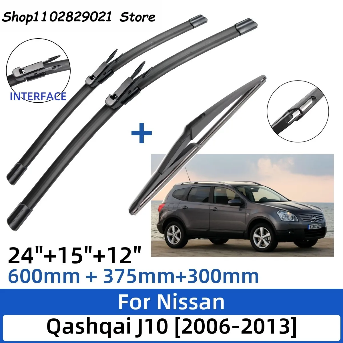 

3PCS For Nissan Qashqai J10 2006-2013 24"+15"+12" Front Rear Wiper Blades Windshield Windscreen Window Cutter Accessories 2013