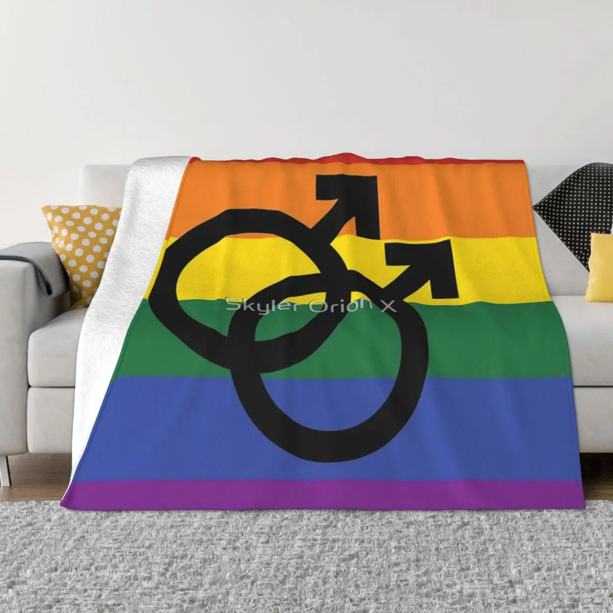 Mlm, Interlocking Symbols Over Rainbow Flag Four Seasons Universal Blanket Air-Conditioned Room Can Be Laid Mother's Day Gift