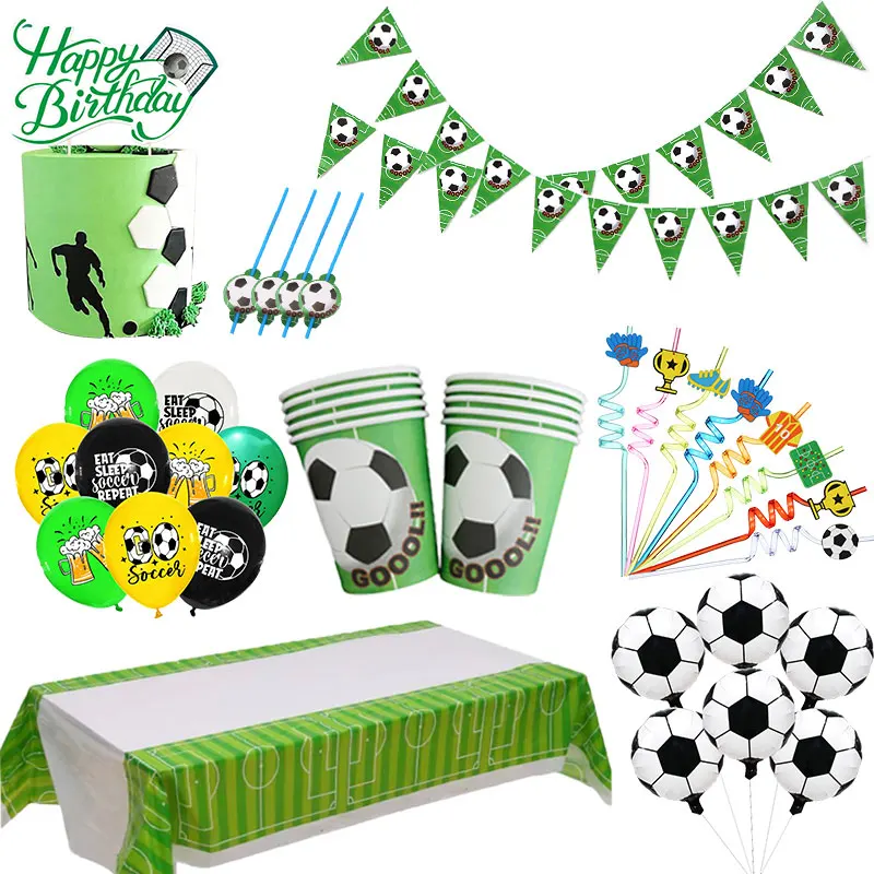 Football Birthday Decorations Children's Soccer Party Decor Supplies Tableware Plates Cups Balloon Tablecloth Backdrop Banner