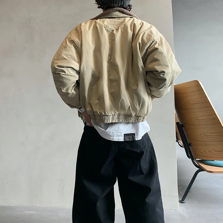 Mens American Vintage Heavyweight Winter Jacket Short Thick Padding Lapel Collar Streetwear Trendy Korean Thermal Warm Coat Male