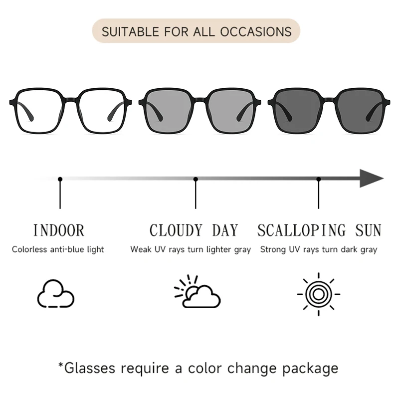 Large Square Frame Sunglasses Unisex Fashion Oversized UV400 Protection Photochromic Lens Classic image 3