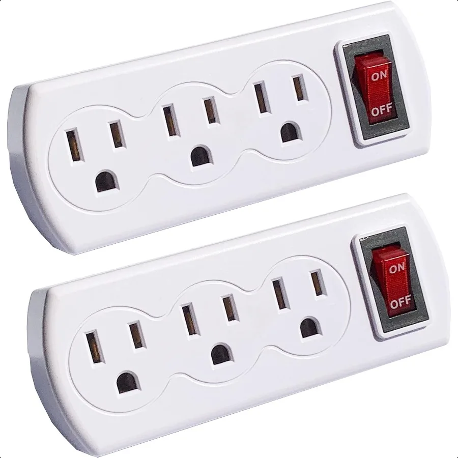 

2 Pack 3 Prong Outlet Switch Power Wall Tap Adapter Triple Mini Multi Plug with Switch On Off ETL Listed AC Grounded Outlet Ene