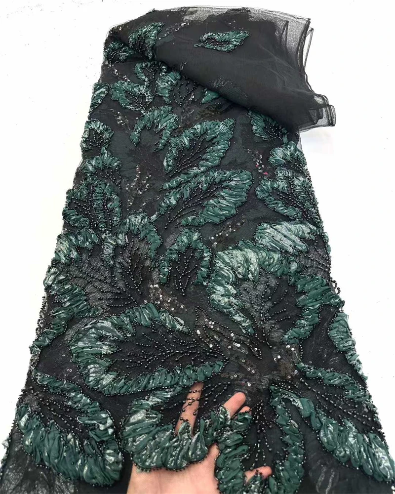 

African Net Lace With Sequins African Lace Fabric High Quality 5 Yards Beaded Nigerian French Tulle Lace Fabric For Wedding