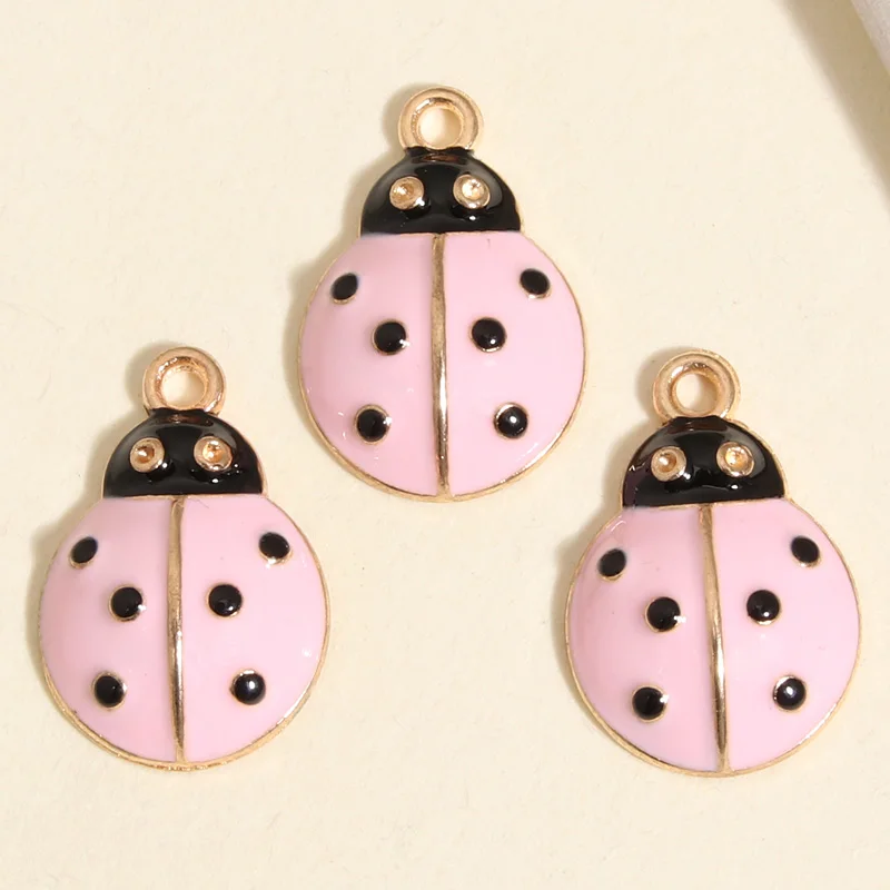 10pcs Gold Color 21.5x14.5mm Cute Enamel Ladybird Charms Animal Pendant For DIY Handmade Necklaces Earrings Jewelry Accessories